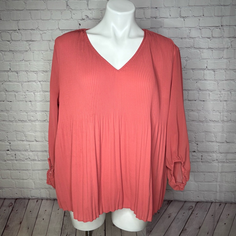 Nine West Terracotta Pink Pleated Blouse Size S
